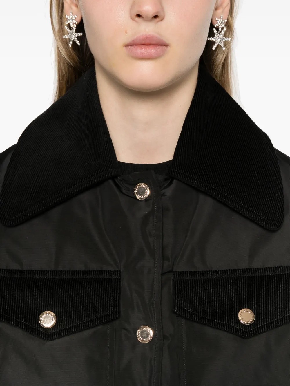 Sandro Black Quilted Puffer Jacket with Corduroy Trim - Picture 2 of 10